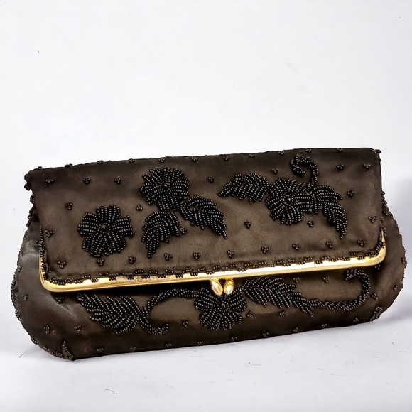 Beaded black fold over clutch bag - Picture 3 of 13